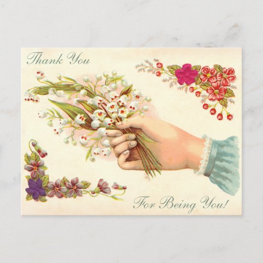 Bedankt voor het zijn van je  hand met bloemen briefkaart (Voorkant)