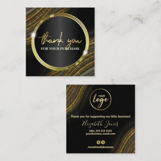 Bedankt voor je aankoop Glitter Agate Gold Vierkante Visitekaartje (Voorkant / Achterkant)