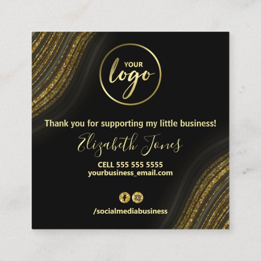 Bedankt voor je aankoop Glitter Agate Gold Vierkante Visitekaartje (Achterkant)