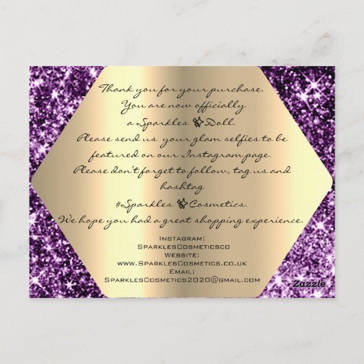 Bedankt voor je aankoop Glitter Gold Logo. Briefkaart (Achterkant)