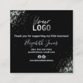 Bedankt voor je aankoop Glittery Black Vierkante Visitekaartje (Achterkant)