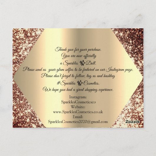 Bedankt voor je aankoop Gold glitter Briefkaart (Achterkant)