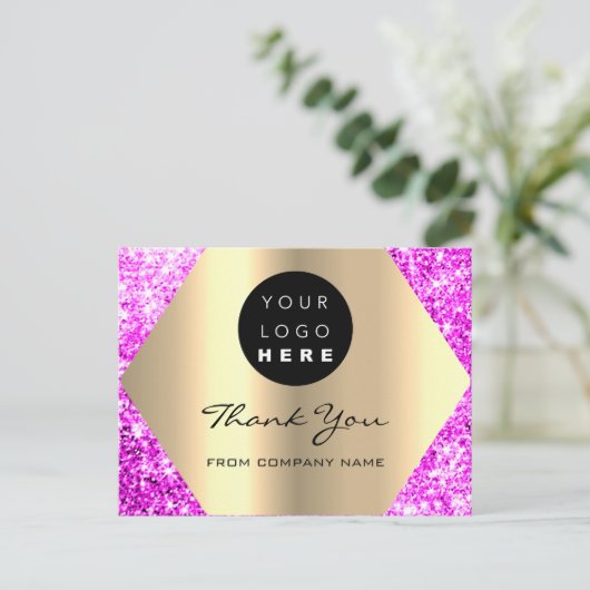 Bedankt voor je aankoop, roze Gold Logo Briefkaart (Staand voorkant)