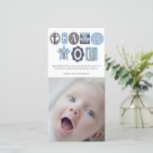Bedankt voor je baby Blue Boys Typografie Fotokaar (Staand voorkant)