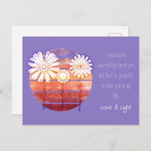 Bedankt voor je bericht met bloemen en zonsonderga briefkaart (Voorkant / Achterkant)