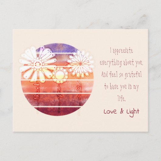 Bedankt voor je bericht met bloemen en zonsonderga briefkaart (Voorkant)