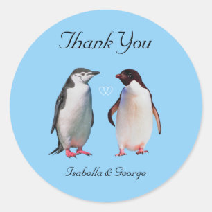 Bedankt voor je bruiloft en je pinguïnpaar ronde sticker