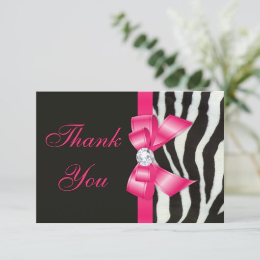 Bedankt voor je bruiloft Zebra Hot Pink Bow (Staand voorkant)