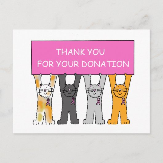 Bedankt voor je donatie Roze lint Katten Briefkaart (Voorkant)