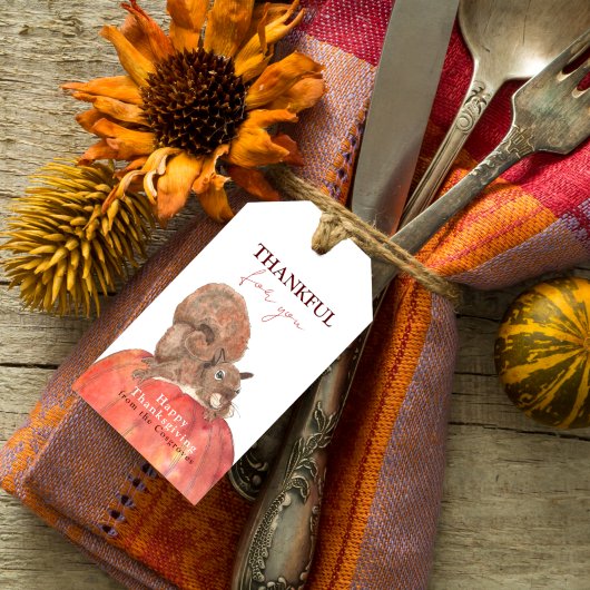 Bedankt voor je eekhoorn op Thanksgiving pompoen Cadeaulabel