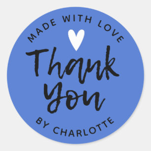 Bedankt voor je handgemaakt met Love Blue Classic Ronde Sticker