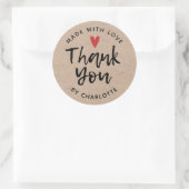 Bedankt voor je handgemaakt met Love Rustic Kraft Ronde Sticker (Tas)