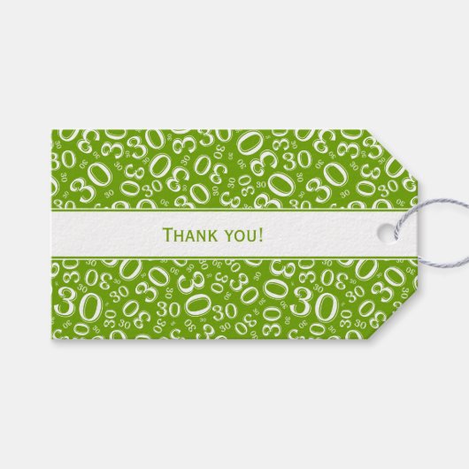 Bedankt voor je komst - 30e groen getallenpatroon cadeaulabel (Voorkant (Horizontaal))