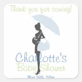 Bedankt voor je komst! Blauw Silhouet Baby shower Vierkante Sticker
