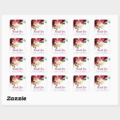 Bedankt voor je komst, bordeaux bloemendienst vierkante sticker (Vel)