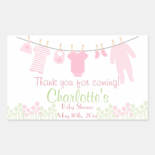 Bedankt voor je komst! Clothesline-Baby shower Rechthoekige Sticker (Voorkant)