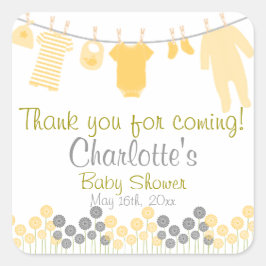 Bedankt voor je komst! Clothesline-Baby shower Vierkante Sticker