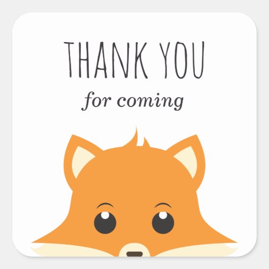 Bedankt voor je komst. Fox baby shower. beest Vierkante Sticker (Voorkant)