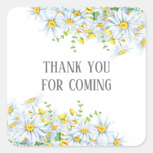 Bedankt voor je komst. Kamille bloem baby shower Vierkante Sticker