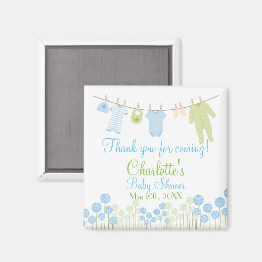 Bedankt voor je komst! Kleding Baby shower Magneet (Voorkant / Achterkant)