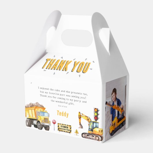 Bedankt voor je komst naar het bouwfoto verjaardag bedankdoosjes (Voorkant Zijde)