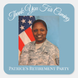 Bedankt voor je komst Patrice's pensioenfoto Vierkante Sticker