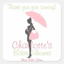 Bedankt voor je komst! Roze Silhouet Baby shower Vierkante Sticker