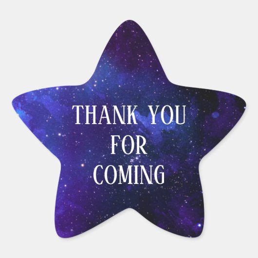 Bedankt voor je komst. Space kids verjaardag. Gala Ster Sticker (Voorkant)