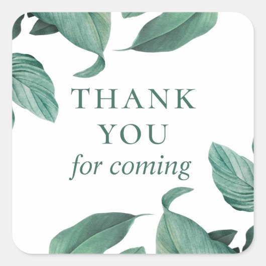 Bedankt voor je komst. Waterverf tropisch groen Vierkante Sticker (Voorkant)