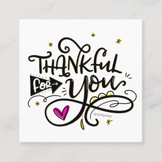 Bedankt voor je, met de hand geschreven vierkante visitekaartje (Voorkant)