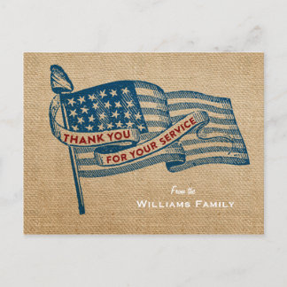 Bedankt voor je militaire burlap vlag briefkaart