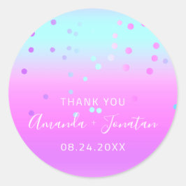 Bedankt voor je naam Datum Blauwe Roze Stempel Con Ronde Sticker