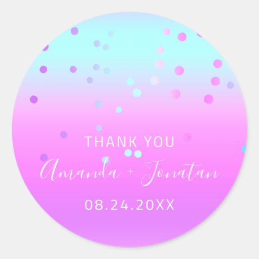 Bedankt voor je naam Datum Blauwe Roze Stempel Con Ronde Sticker (Voorkant)