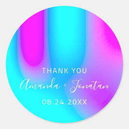 Bedankt voor je naam Datum Blue Aqua Pink Abstract Ronde Sticker