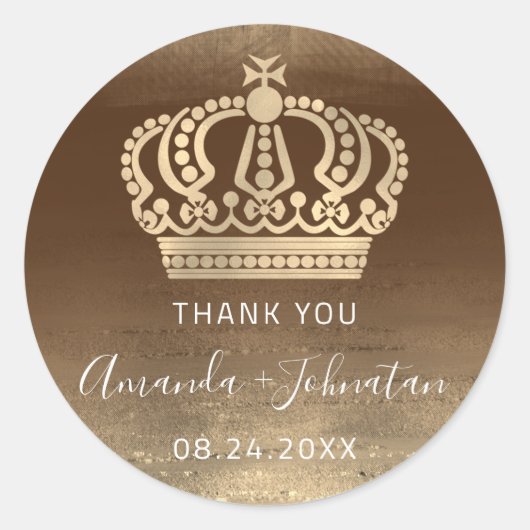 Bedankt voor je naam Datum Golden Crown Royal Prin Ronde Sticker (Voorkant)