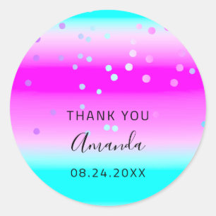 Bedankt voor je naam Datum Roze Ocean Ombre Confet Ronde Sticker