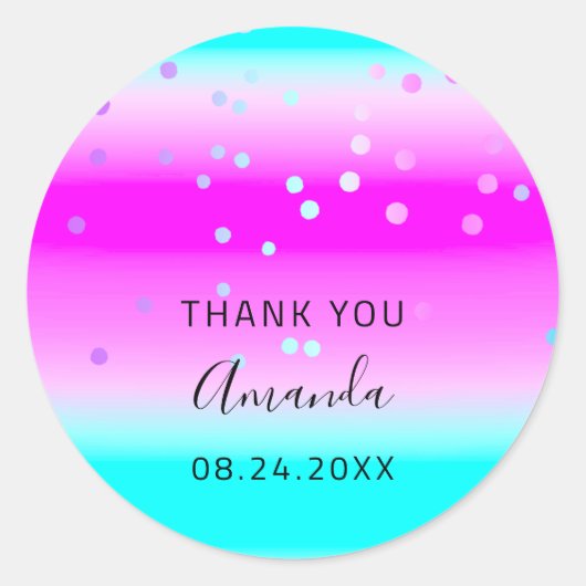 Bedankt voor je naam Datum Roze Ocean Ombre Confet Ronde Sticker (Voorkant)