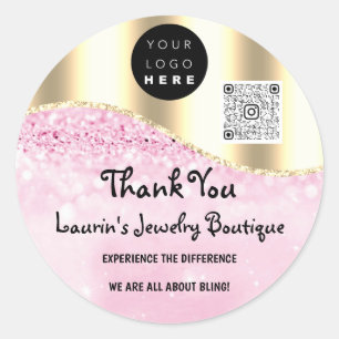Bedankt voor je naam Logo Qr-code Roze Gold Glitte Ronde Sticker