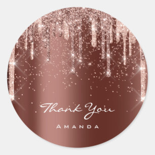 Bedankt voor je naam Roos Stappen Glitter Brown Ronde Sticker