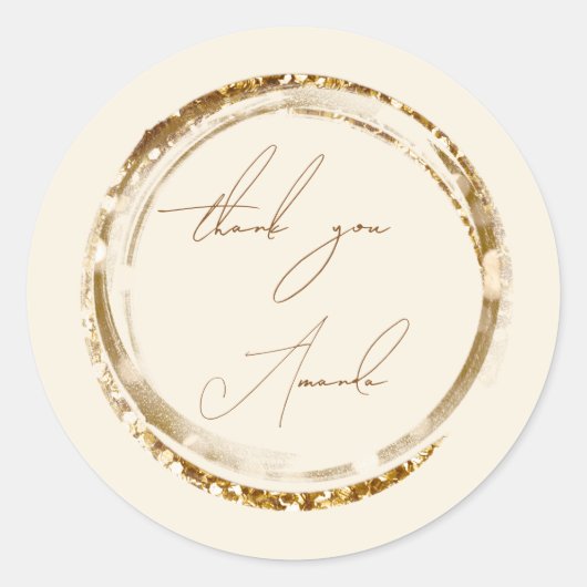 Bedankt voor je naam Sal Gold Caligraphy Brown Pas Ronde Sticker (Voorkant)