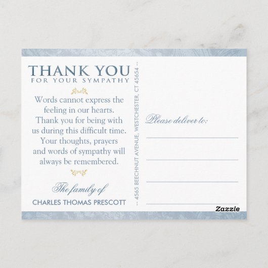 Bedankt voor je sympathie Blue Floral Cross Post K Briefkaart (Achterkant)