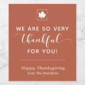 Bedankt voor je Thanksgiving Wijnlabel in Rust Wijn Etiket (Enkel label)