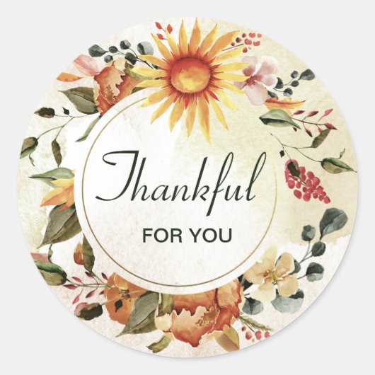 Bedankt voor je Thanksgiving zonnebloem Ronde Sticker (Voorkant)