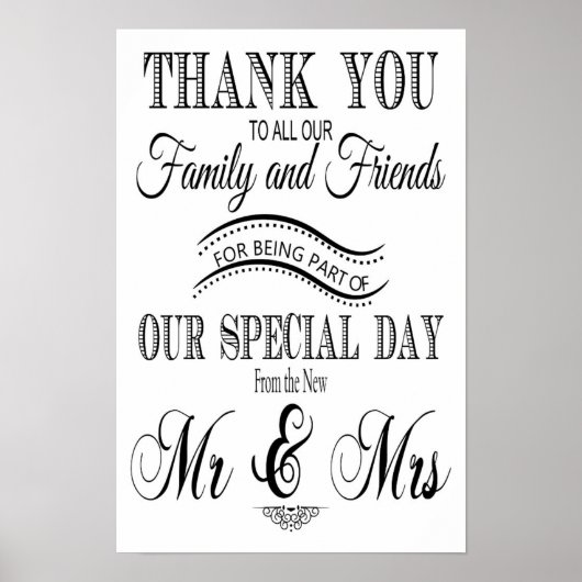 Bedankt voor je trouwbord zwart-wit poster (Voorkant)