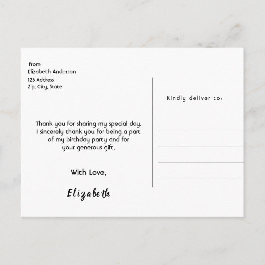 Bedankt voor je verjaardag zwarte goudboog briefkaart (Achterkant)