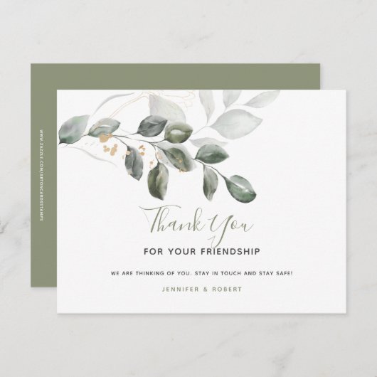 Bedankt voor je vriendschap Groene bladeren (Voorkant / Achterkant)