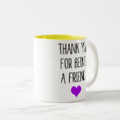 Bedankt voor je vriendschap (paars hart) tweekleurige koffiemok (Voorkant rechts)