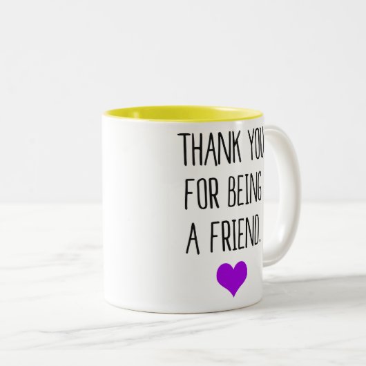 Bedankt voor je vriendschap (paars hart) tweekleurige koffiemok (Voorkant rechts)