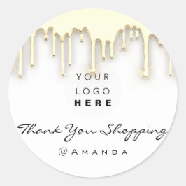 Bedankt voor je winkelnaam Logo White Gold Ronde Sticker