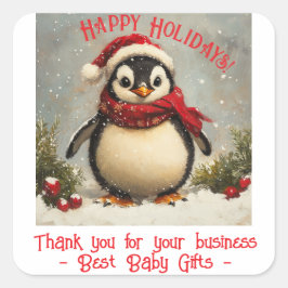 Bedankt voor je zaken, kerstpinguïn vierkante sticker